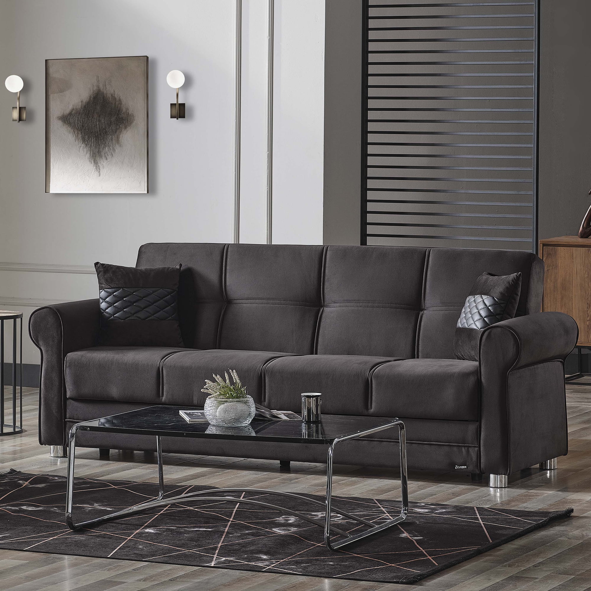 Ottomanson Convertible Sleeper Sofa Bed with Hidden Storage, Firm Comfort Couch, Black