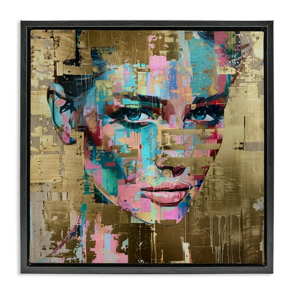 Stupell Industries Glam & Gold Hues Portrait Abstract Painting Black Floater Framed Canvas Art Print Wall Art, 18 x 18