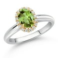 thumbnail image 2 of Gem Stone King 10K White and Yellow Gold Green Peridot and White Lab Grown Diamond Halo Engagement Ring for Women (1.03 Cttw, Gemstone August Birthstone, Oval 7X5MM), 2 of 4