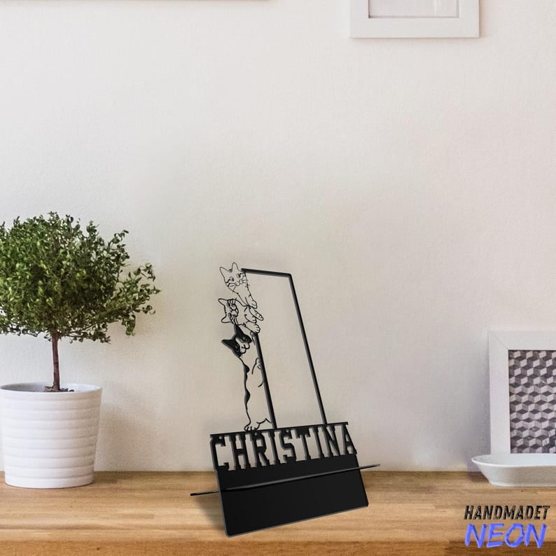 Handmadetneonsign Cute Cat Phone Stand, Funny Cat Metal Cell Phone Desk, Phone Holder 95293