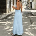 thumbnail image 3 of Hulanddfd Women's Dress V-Neck Halter Sleeveless Solid Color Backless Dress Light Blue Size M, 3 of 4