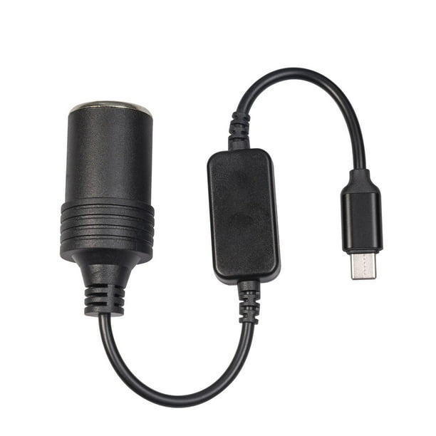 Cable convertidor,Adaptador de encendedor de cigarrillos USB C a 12 V 10 W,Cable convertidor de corriente Adaptador de 5V a 12V,Enchufe Encendedor De Coche Hembra Negro,Adaptador USB C macho a