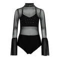 thumbnail image 6 of iiniim Kids Girls Shiny Gymnastics Leotards Long Flare Sleeve Figure Skating Dance Bodysuit Black 14, 6 of 7