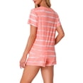 thumbnail image 3 of Conjuntos de pijama para mujer INSPIRE CHIC de 2 piezas, camiseta de manga corta y pantalones cortos, ropa de descanso y pijamas con bolsillos, S rayas rosas, 3 of 6