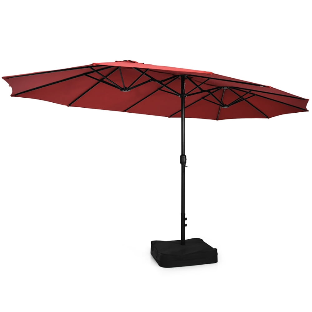 Aimee Lii 15 Feet Double-Sided Twin Patio Umbrella with Crank and Base, Sunbrella Patio Umbrellas, Red