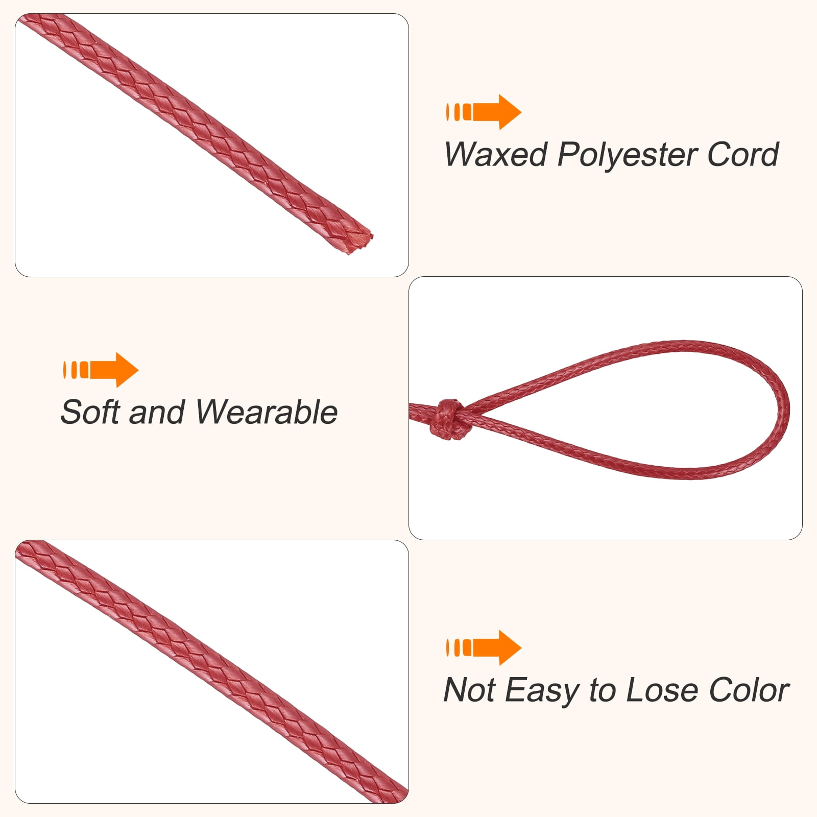 Waxed Cord 3.5mm Waxed Thread 44 Yard Wax String Leather Cord for Bracelet Making, Necklaces, Beading, Jewelry Making and DIY Crafts(Red)