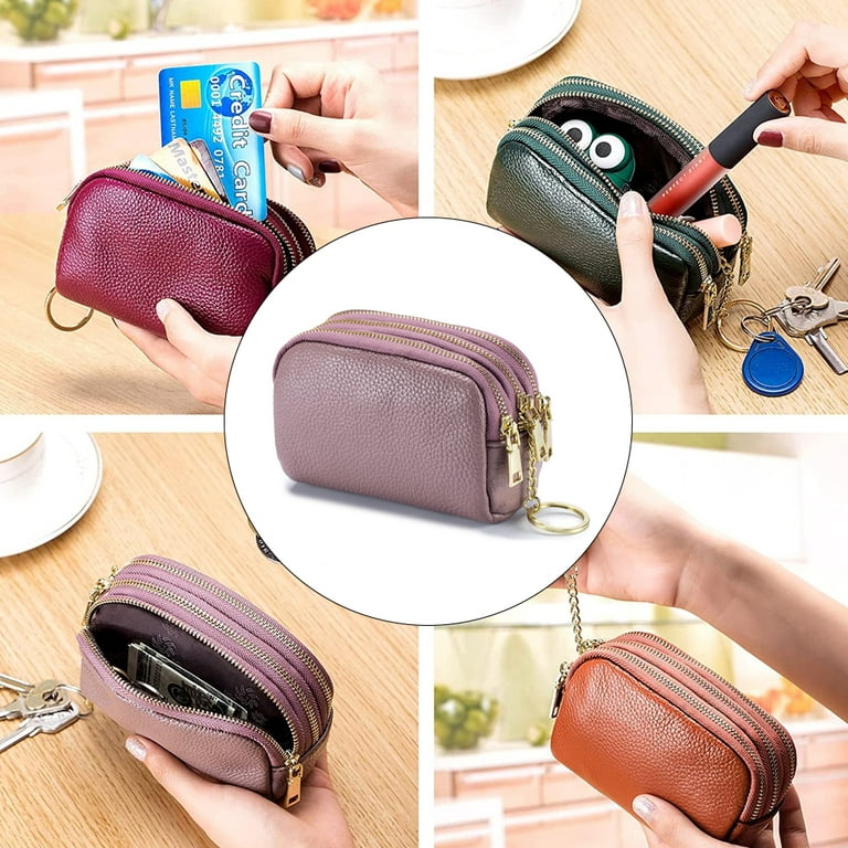 Coin Purse Lipstick Holder ladies Small Bag Wallet Black with Button &  keychain