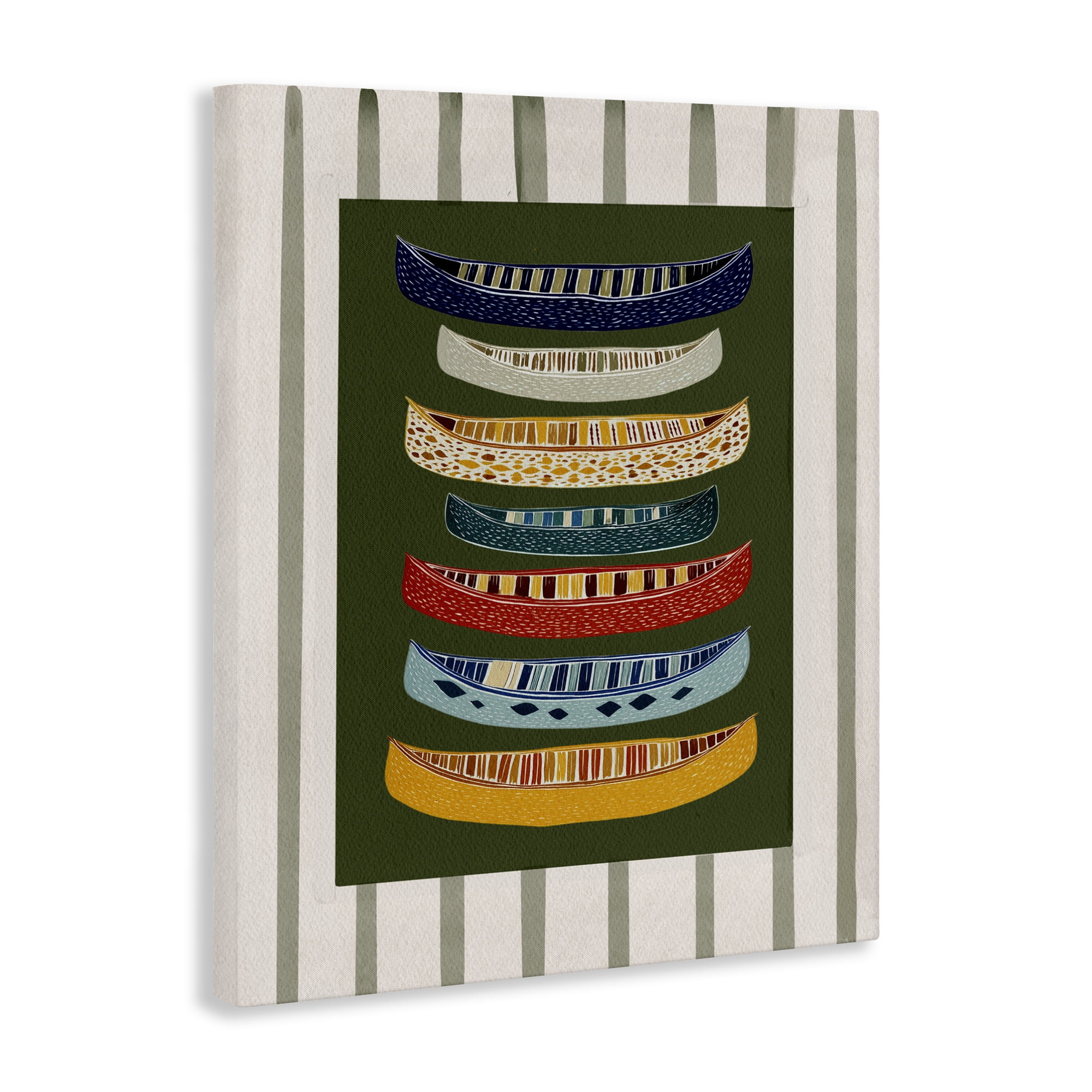Stupell Industries Patterned Canoes over Stripes Canvas Wall Art, design by Yen