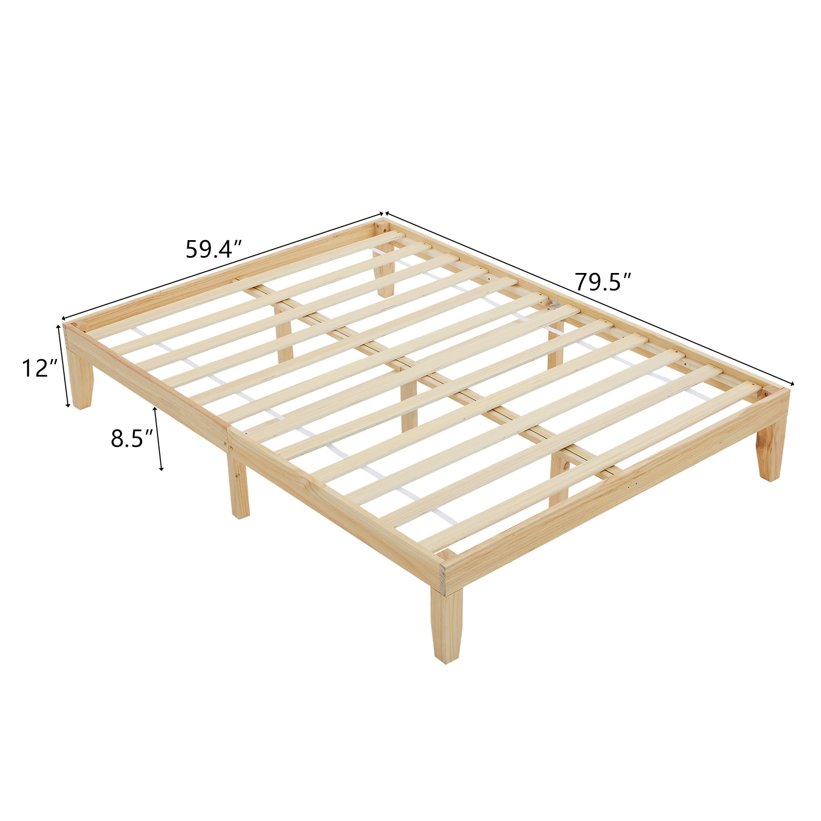 IVV Bed Frame Queen Size - No Box Spring Needed, Wooden Platform Bedroom Frames with Under-Bed Storage Space, 12 Inches High, Natural