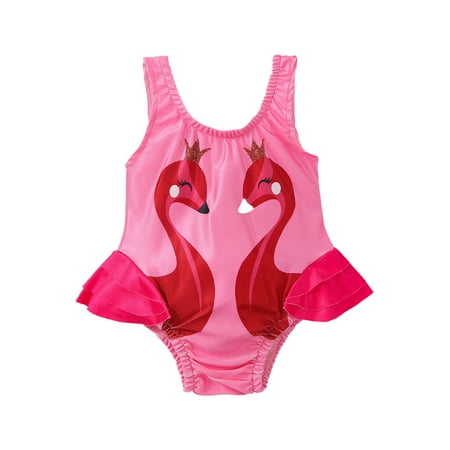 

Summer Baby Girl Swan Swimsuit Cute Cartoon Print Ruffle Sleeveless Swimwear Tankini Beachwear