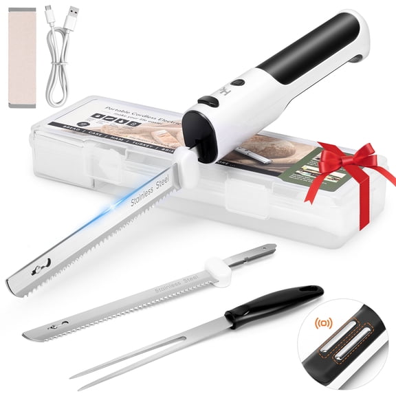 HK Cordless Electric Knife with 304 Stainless Steel Blades, Fork, Foldable Cutting Board for Carving Meats, Poultry, Bread