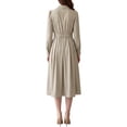 thumbnail image 3 of INSPIRE CHIC Women's Collared Shirt Midi Dress High Waist Long Puff Sleeve A Line X Small Apricot, 3 of 5