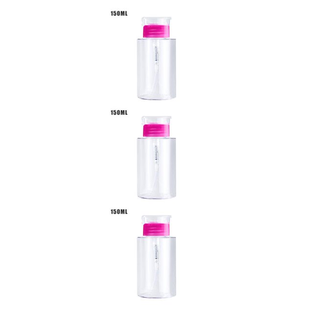 Xingzhi Distributeur à Pompe Vide Poussoir Récipient de Stockage Rechargeable Flacon Transparent Boîte de Manucure Rose Rouge 150ml 3Ensemble