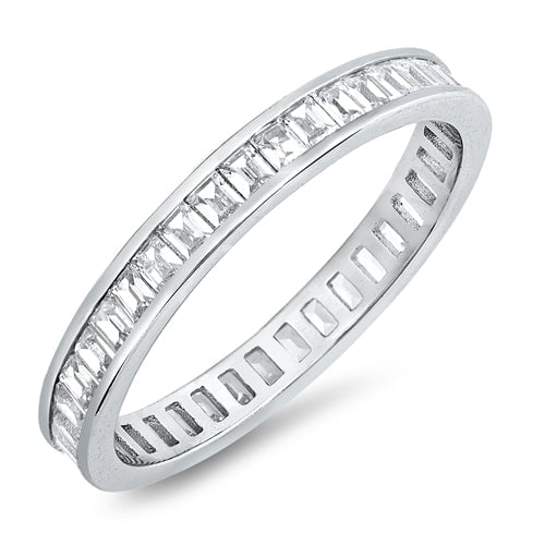 Eternity Baguette Band Ring CZ 925 Sterling Silver Size 5