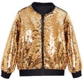 thumbnail image 2 of OGLCCG Girls Sequin Jacket Sparkly Glitter Bomber Jacket Kids Fashion Zipper Bright Colors Coat Long Sleeve Jackets,Size 8,Gold, 2 of 5