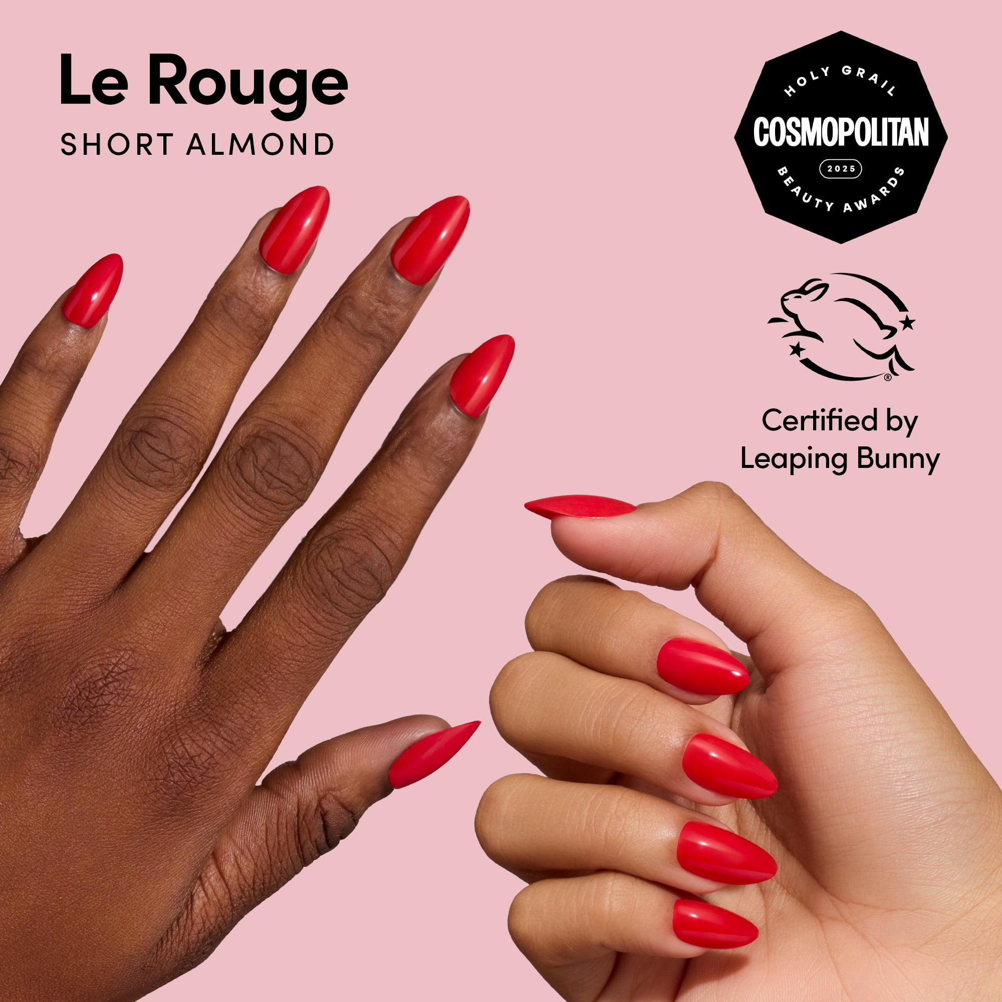 DIGI by Glamnetic Short Almond Artificial Press-on Nails, Le Rouge, 24 Pieces