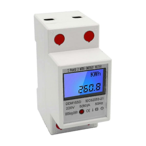 Single Phase Din-rail Energy Meter 5-80a 220v 50hz Electronic Kwh Meter With Lcd Backlight Digital Display Ddm15sd