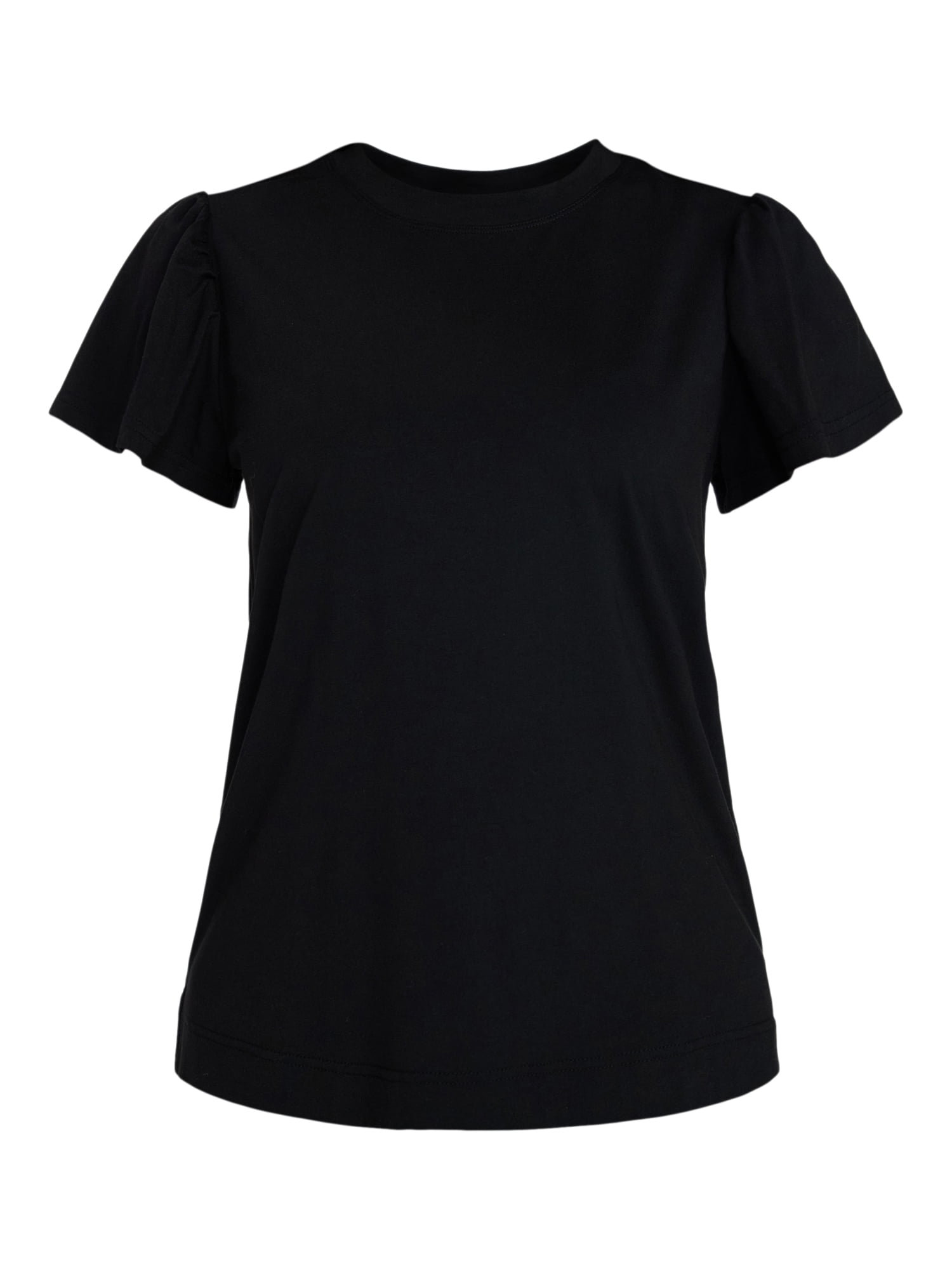 Time and Tru Women's Crewneck Top with Short Flutter Sleeves, Sizes XS-XXXL