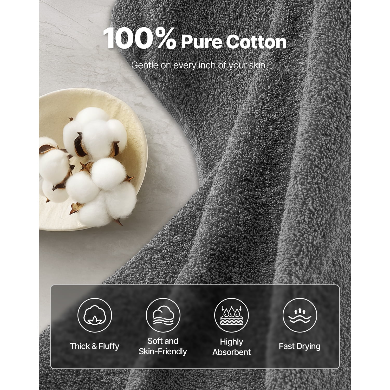 KFFKFF 6-Piece Cotton Towel Set, 600 GSM Towels for Bathroom, Includes 2 Bath Towels, 2 Hand Towels, and 2 Washcloths, Absorbent and Fast-Drying Towels for Home, Gym, Hotel, and Spa