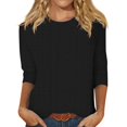 thumbnail image 2 of Womens Shirts Loose Women's Fashion Casual Round Neck 3/4 Sleeve Loose Solid Colour T-Shirt Ladies Top, 2 of 6