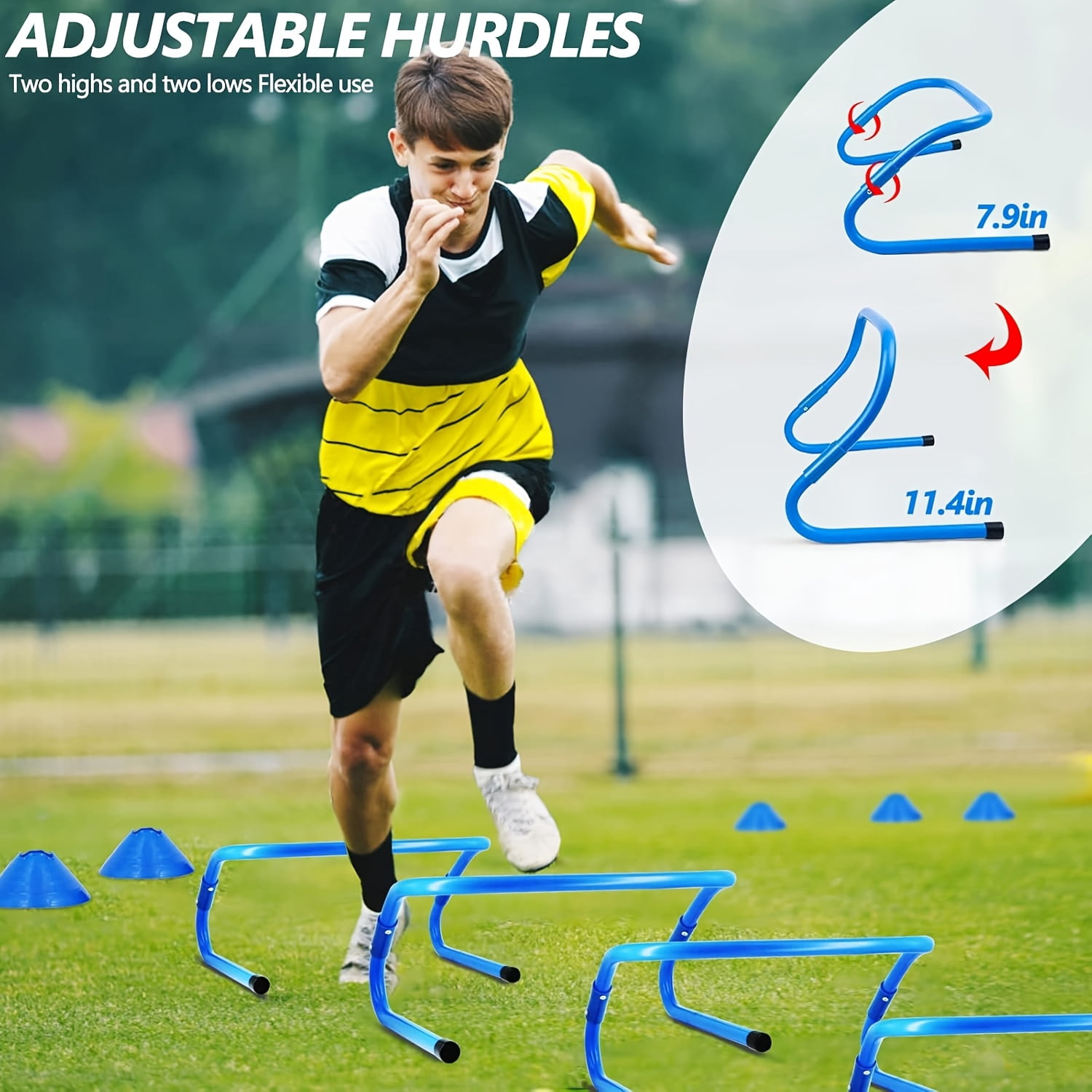 Agility Training Equipment, Football Training Equipment Includes 20FT Agility Ladder, 4 Adjustable Agility Hurdles, 12 Football Cones, Parachute, for Training Soccer Basketball Athletes