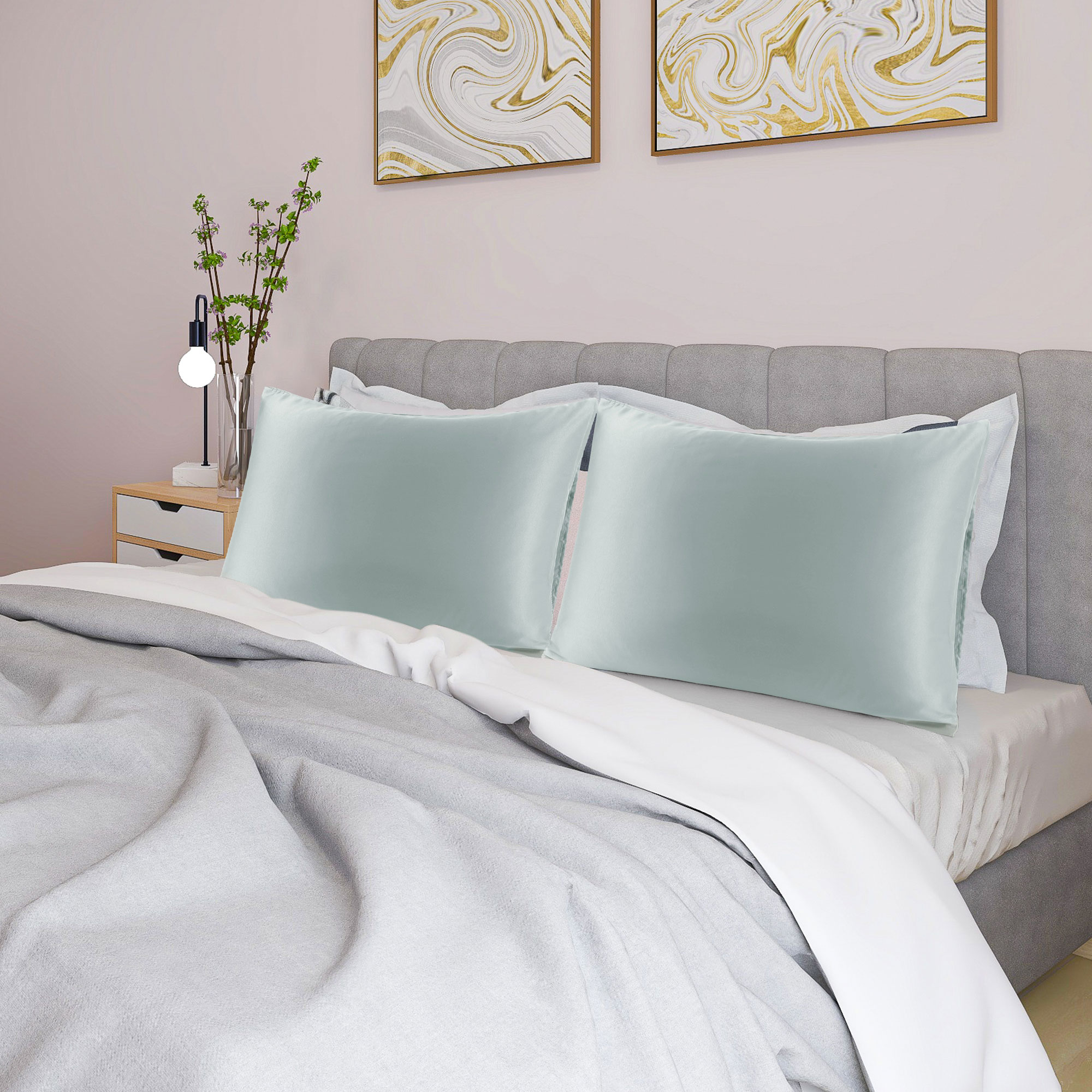 Unique Bargains 4 Pack Satin Pillowcases for Hair and Skin, Light Gray Standard