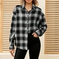 thumbnail image 2 of MaFYtyTPR Women Plaid Shirts Tops Autunm And Winter Checked Printed Long Sleeve Turn-down Collar Button Outwear Black L, 2 of 5