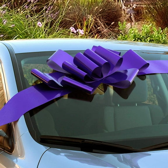 Big Purple Car Bow Ribbon - 25" Wide, Large Gift Decoration, Fully Assembled, Easter, Christmas, Mardi Gras