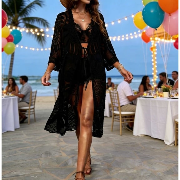 Sun Protection Cover Ups for Women Summer Lightweight Embroidered Open Front Flowy Long Kimono Cardigan Beachwear