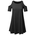 thumbnail image 1 of FashionOutfit Women's Solid Cold Shoulder Short Sleeves Swing Mini Dress, 1 of 3