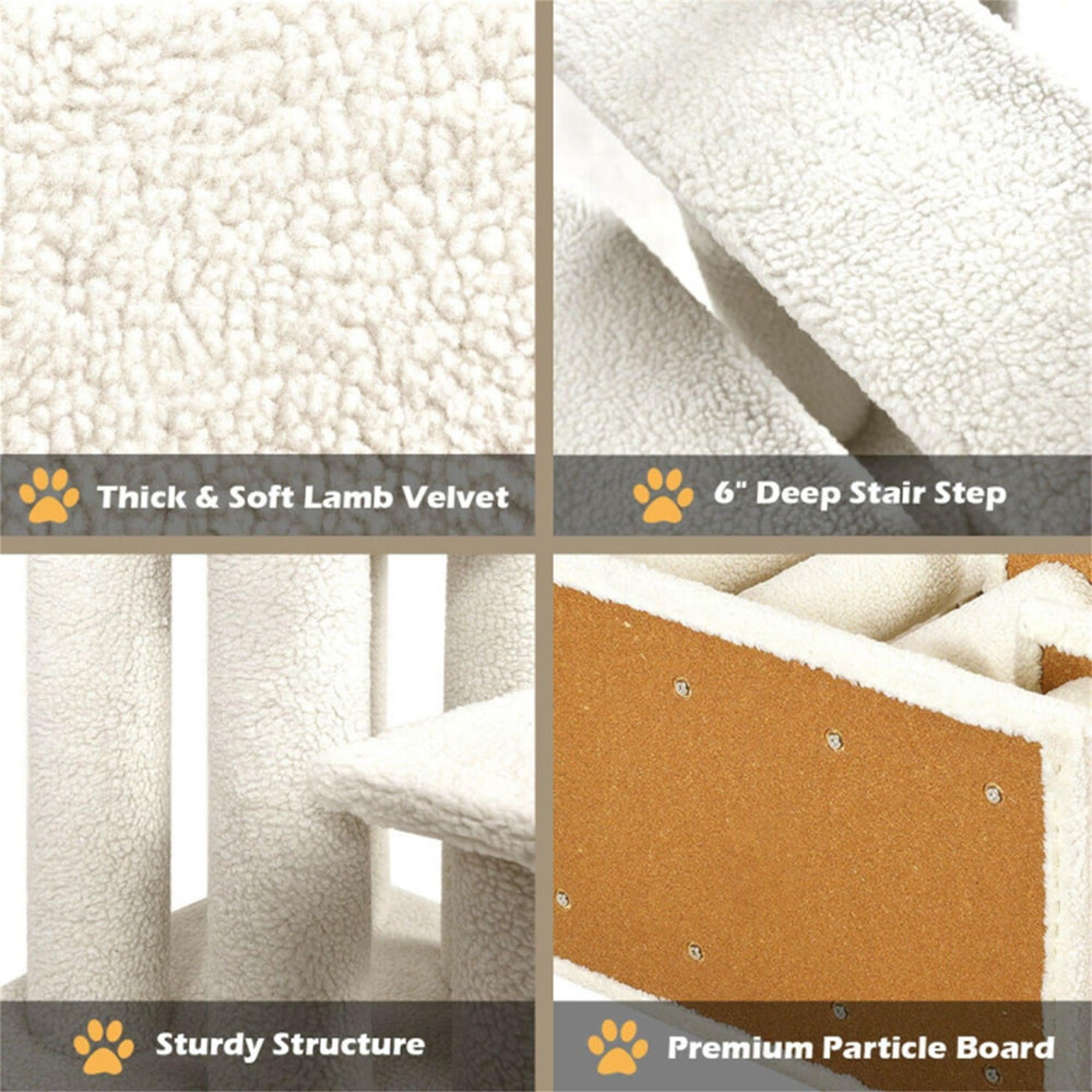 Kadyn 24" Pet Stairs for Small Pet, 4-Step Ramp for Beds and Couch with Non-Slip Carpeted Indoor Ladder, Cat Tree Climber, Beige