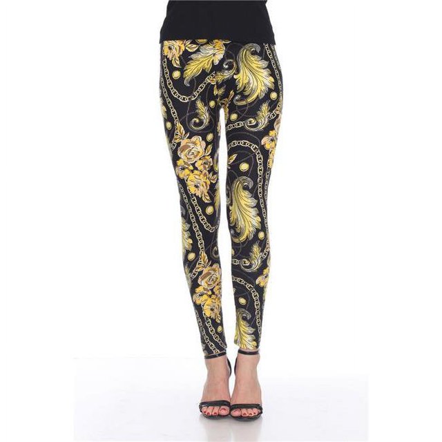 Womens One Size Fits Most Printed Leggings, Black & Gold