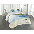 thumbnail image 2 of Ambesonne Hawaii Quilted Coverlet 3 Pcs, Beach Palm Trees Rock, Queen Size, Green Blue, 2 of 4