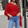 thumbnail image 4 of cocolona One the Shoulder Summer Tops for Women Crew Neck Flowing Batwing Sleeve Shirts Trendy Casual Sun Protection Blouses, 4 of 6
