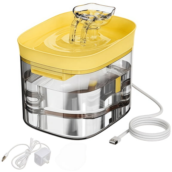 1.8L Yellow Automatic Pet Water Fountain, Circulating Cat Drinking Water Dispenser, USB‑Powered Dog Waterer for Home, Bedroom, Living‑Room, Office and Pet Shelter