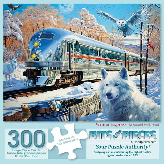 Bits and Pieces 300 Piece Jigsaw Puzzle Winter Express for Adults, Large Pieces, 18 x 24 Inch