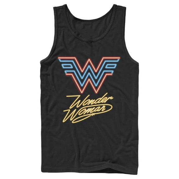 Men's Wonder Woman 1984 Neon Logo Glow Tank Top Black Small
