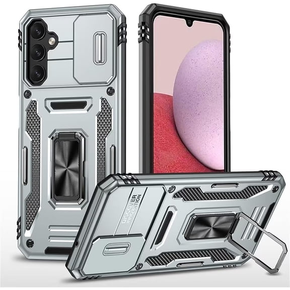 Case for Galaxy S24 FE,Military Grade Car Holder Protection [Built-in Kickstand] Magnetic Metal Ring Heavy Duty TPU PC Shockproof Phone Case for Samsung Galaxy S24 FE 5G,2024 (Silver)