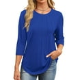 thumbnail image 3 of Fantaslook Womens Plus Size Tops 3/4 Sleeve Pleated Dressy Blouses Crew Neck Casual Tunic Tops Summer Shirts, 3 of 8