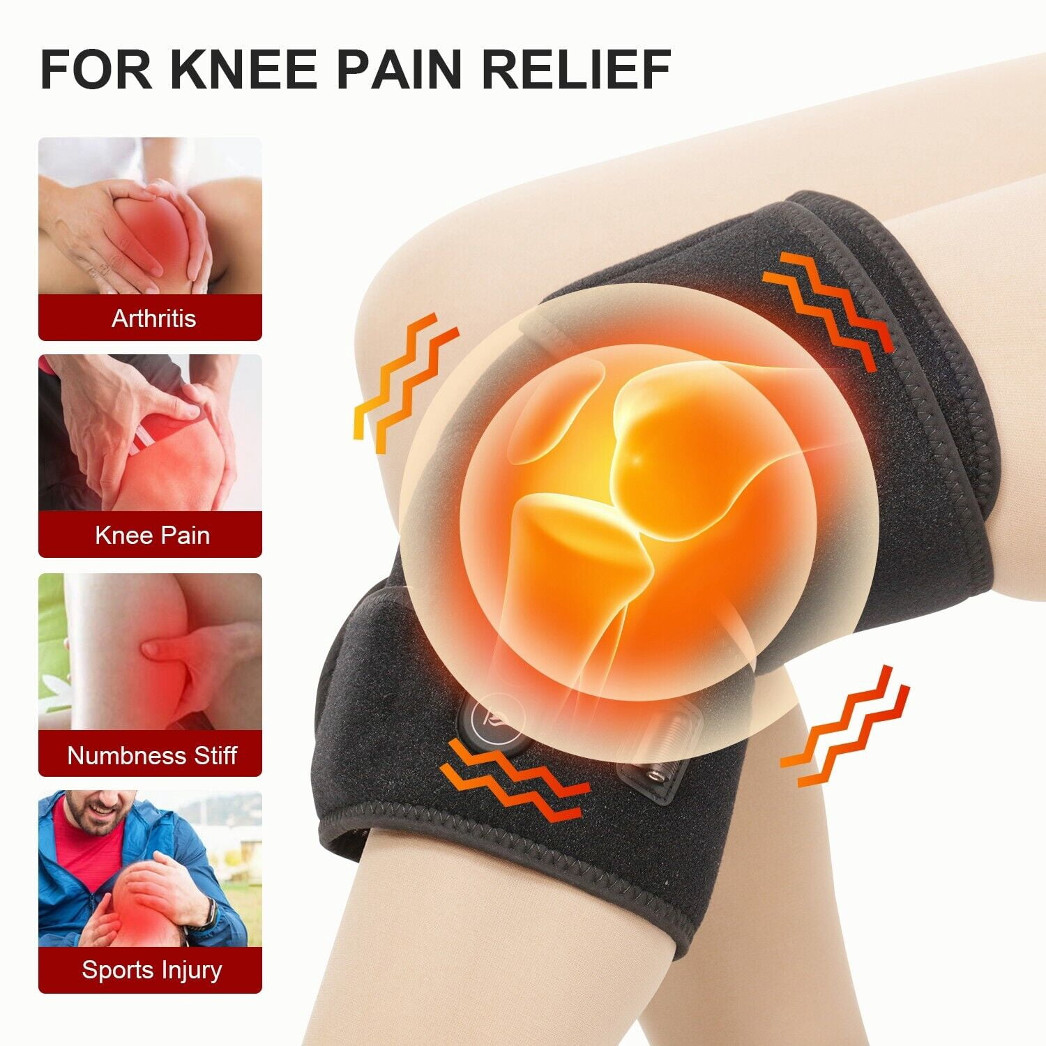 Savior Heat 2PCS Heated Knee Brace for Pain Relief Wireless Electric Heating Knee Massage Pad with Adjustable Temp