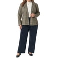thumbnail image 2 of Plus Size Blazers for Women Business Casual Plaid Notched Lapel Long Sleeve Button Jacket with Pockets 2X Brown, 2 of 6