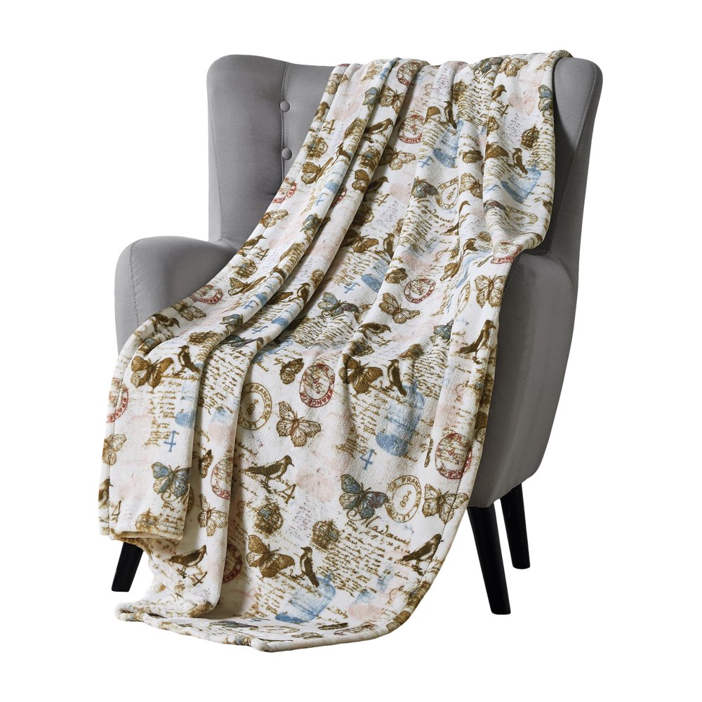 Decorative Love Birds Throw Blanket Elegant Birds Butterflies Toile