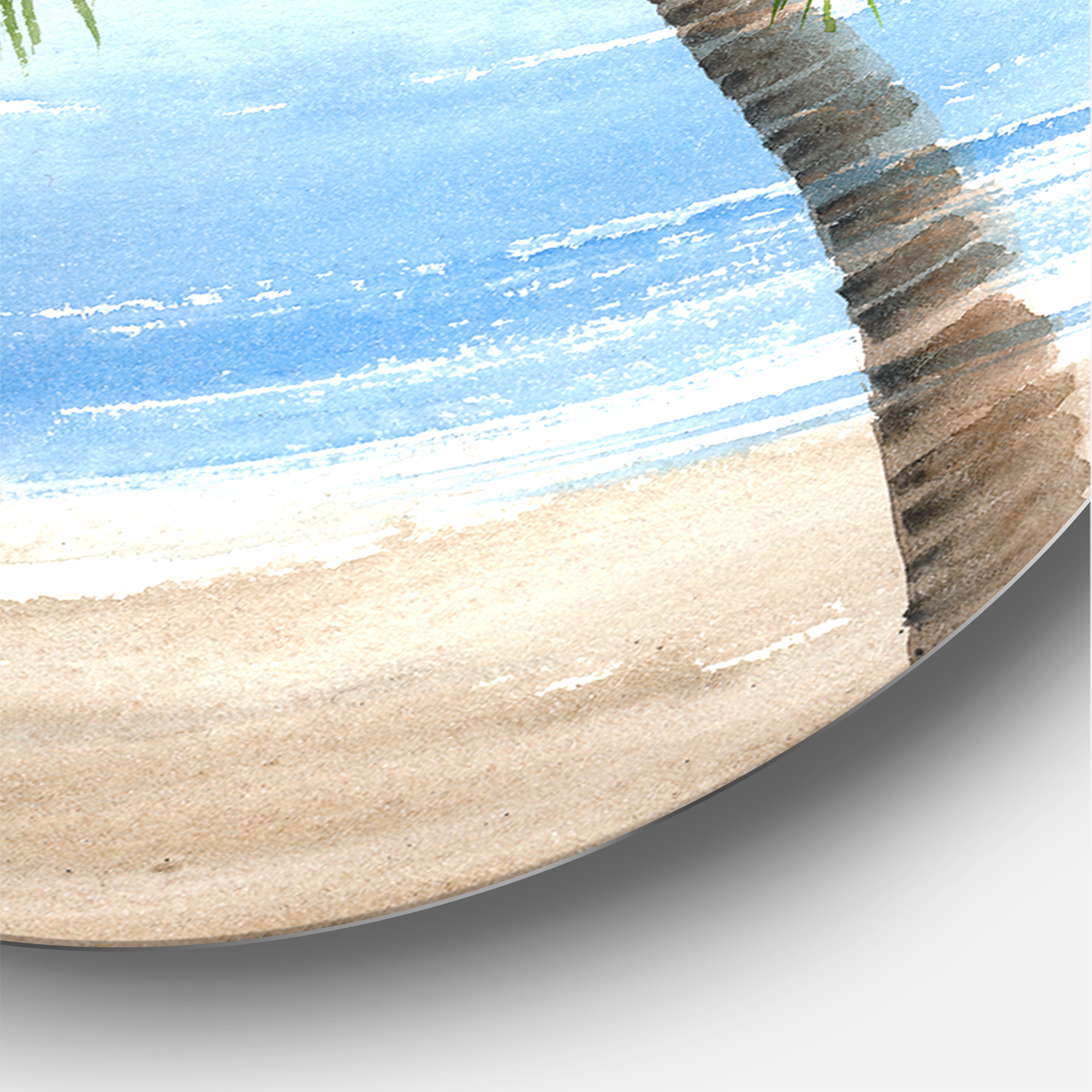 Designart 'Palm Tree At The Beach' Nautical & Coastal Circle Metal Wall Art 29x29 - Disc of 29