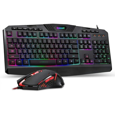Gaming Keyboard and Mouse Combo, LED RGB Backlit Wired Keyboards 104 Keys Mechanical Feel Anti-ghosting & 7 Colors Gaming Mouse W/ Mouse Pad, for Windows/XP/Vista PC Laptop Computer Gamer