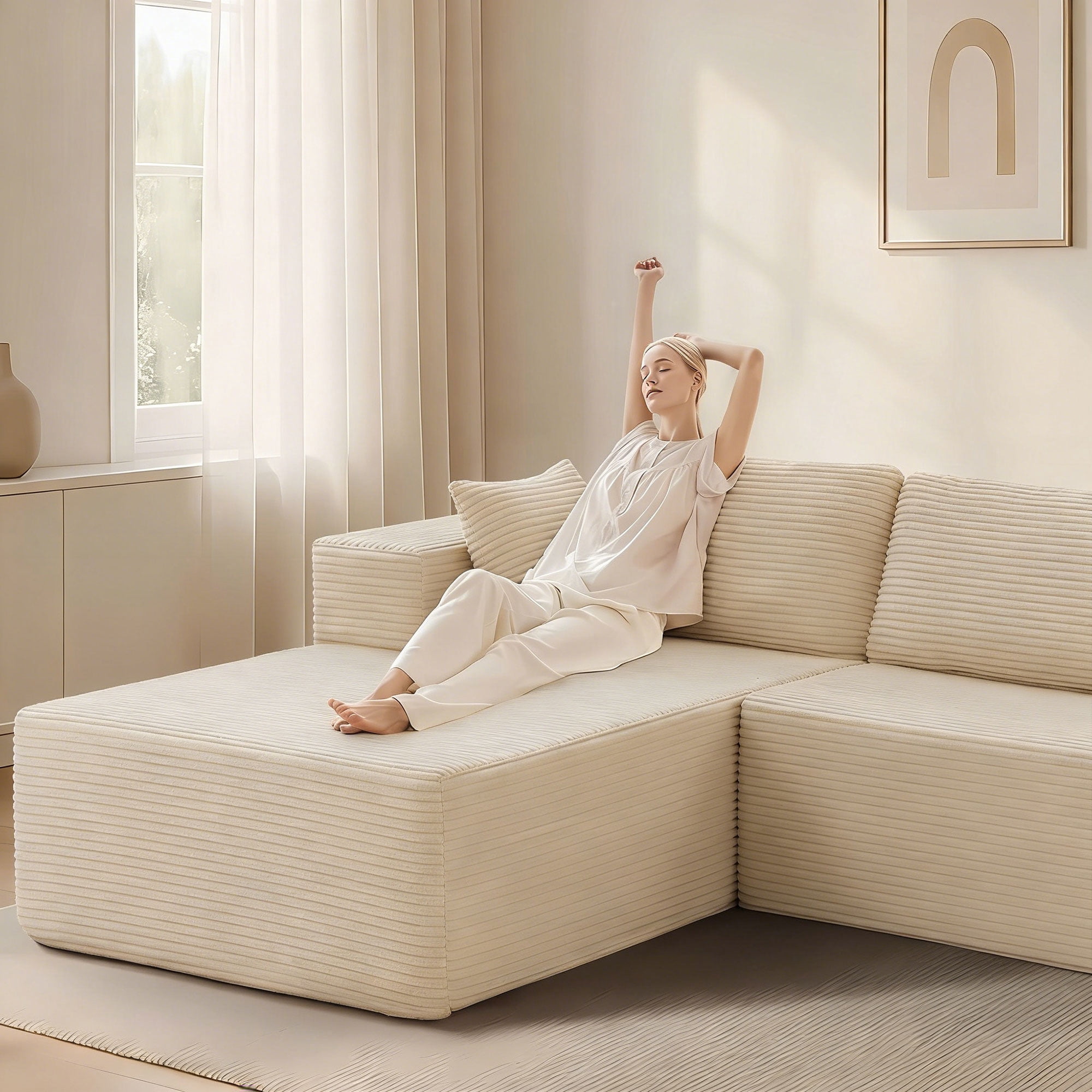 ROOMARK 104.3" L Shaped Sofa Modular, Corduroy Cloud Couches with Deep Seats &High-Back, Upholstered Couches for Living Room Bedroom with Chaise, No Assembly Required