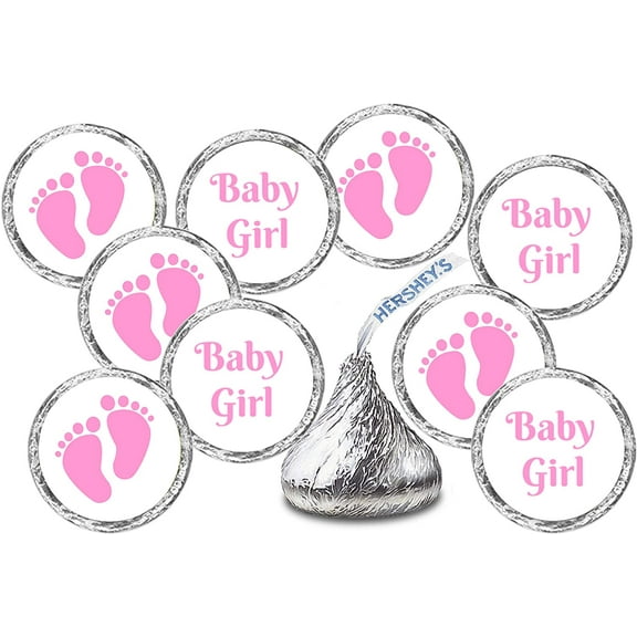 324 Baby Girl Pink Footprints Kisses Labels for Baby Shower Or Baby Sprinkle Party Or Event Decorations, Stickers, Wrappers, Favors