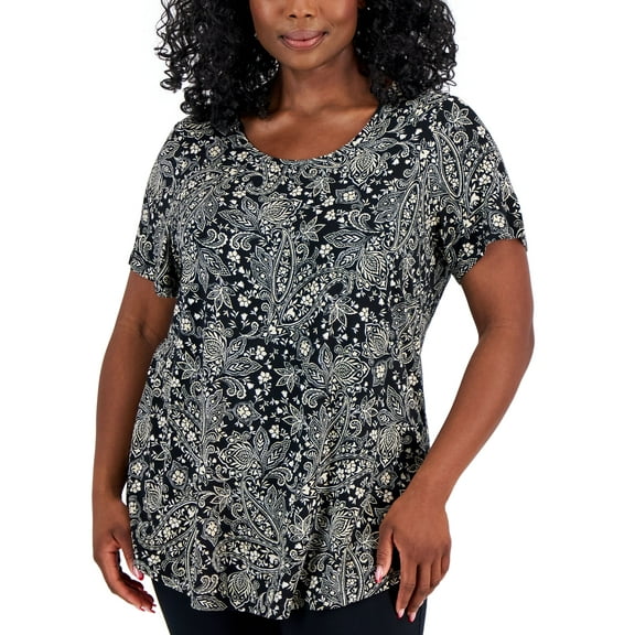 Plus Size Paige Paisley Short-Sleeve Top Deep Black Combo 2X