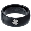 thumbnail image 2 of Tungsten Lucky Charm Four Leaf Clover Band Ring 8mm Men Women Comfort Fit Black Dome Polished, 2 of 4