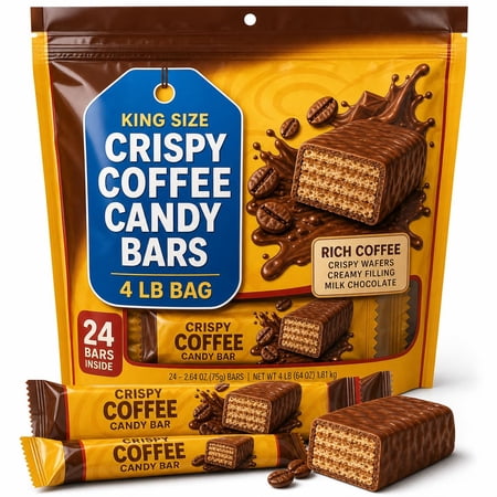 King Size Crispy Coffee Candy Bars 2.64 oz Each, Pack of 24, 4 Pound Bag
