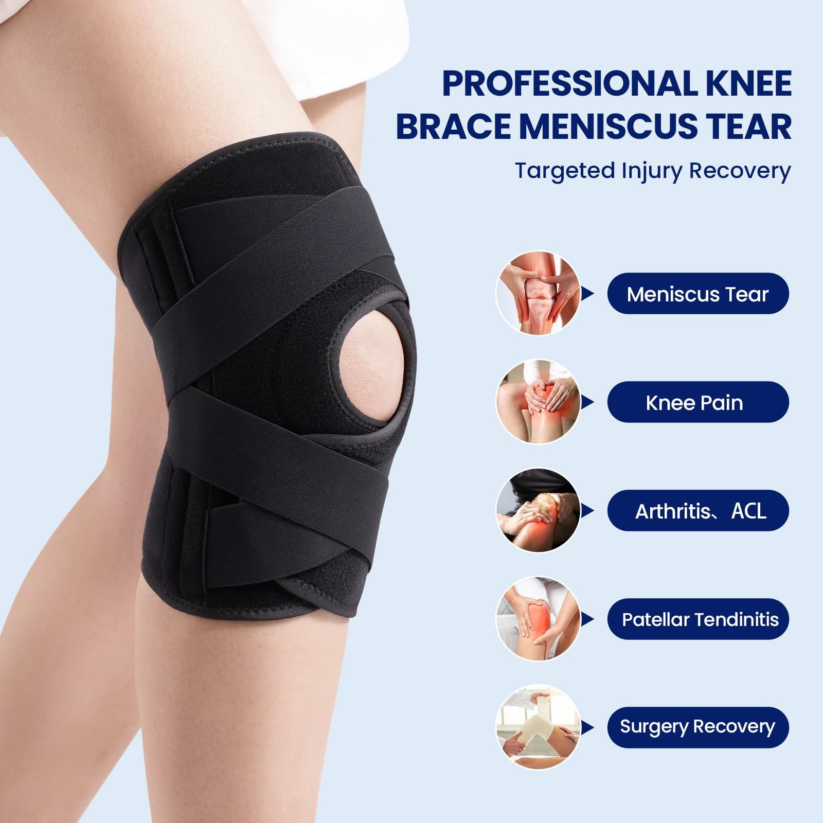 Knee Brace with Side Stabilizers for Meniscus Tear Knee Pain,ACL/MCL Injuries, Compression Knee Sleeve for Knee Pain Arthritis Recovery Joint Support, Joint Pain, Runner, Workout-XXL